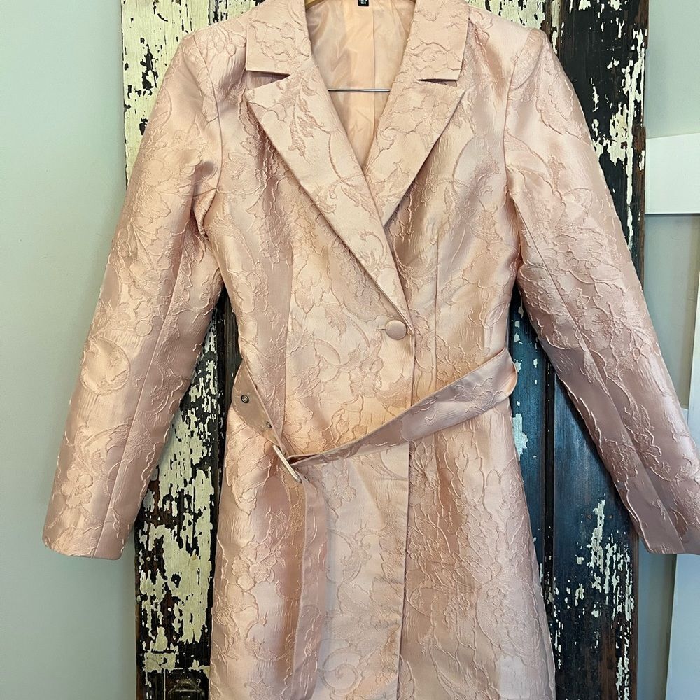 Misguided metallic embellished belted Trench Coat. Women’s Size 6.